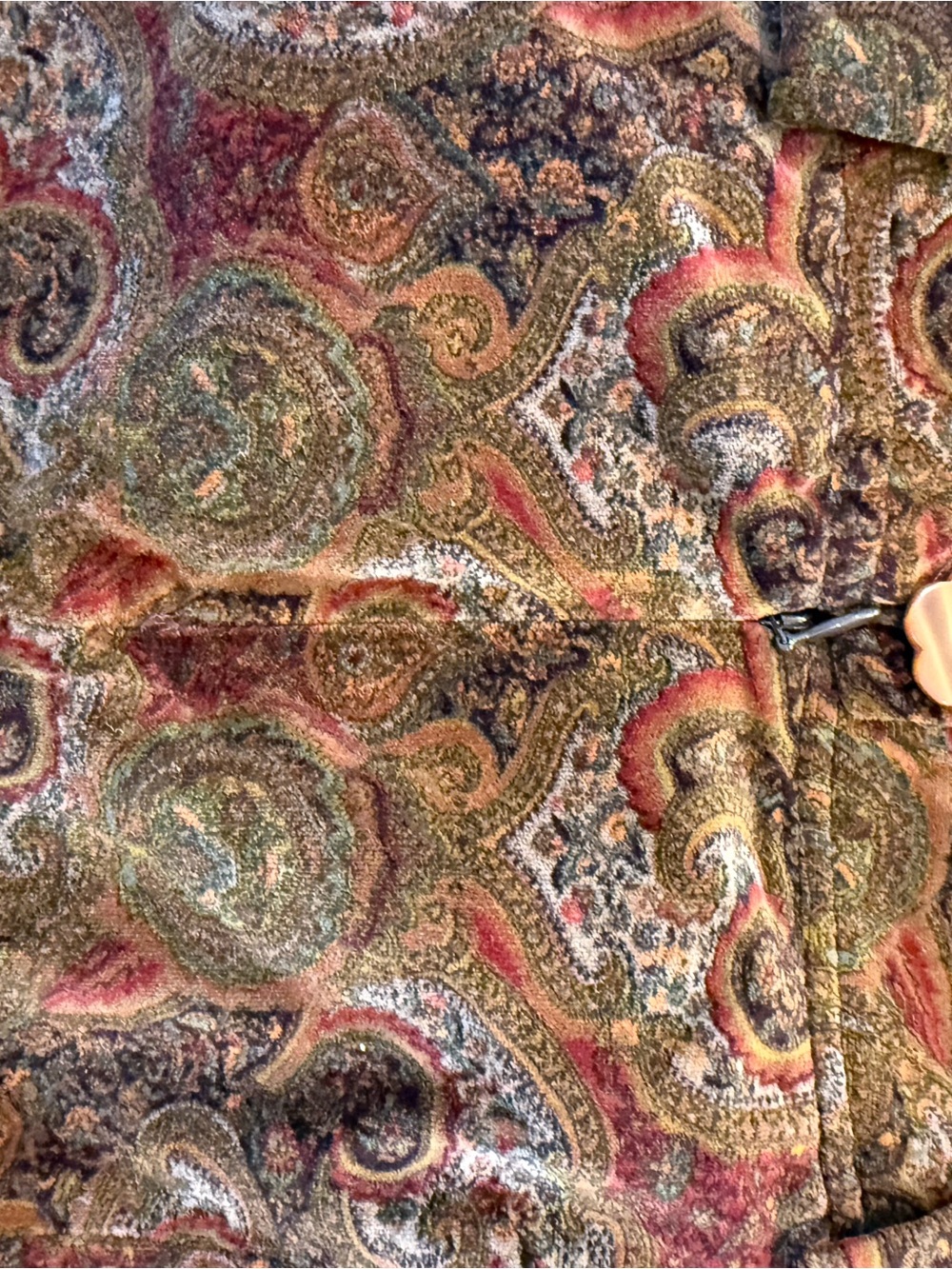Nanette Lepore Olive Paisley Mini Skirt with Trim Y2K Tapestry Boho Chic Size 8 - Picture 9 of 12